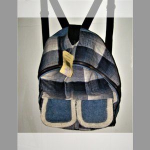 BLUE DENIM PLAID BACKPACK BAG